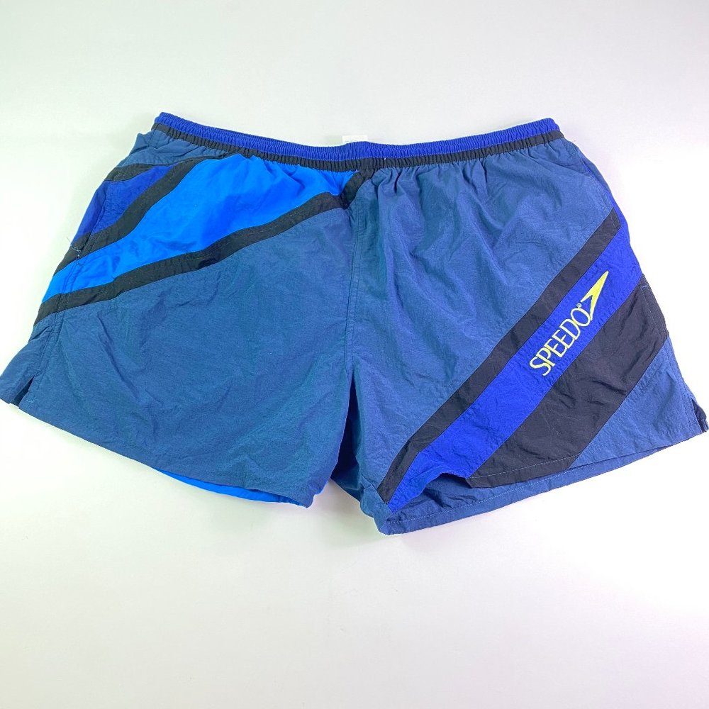 Vintage Speedo Mens Blue Swim Trunks Logo Size 2X